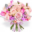 Весна пришла! - букет с розовыми тюльпанами и кустовыми розами 3